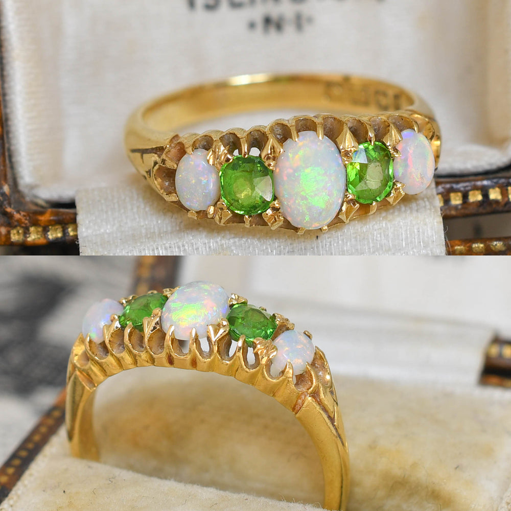 Edwardian Opal & Demantoid Garnet 5-Stone Ring