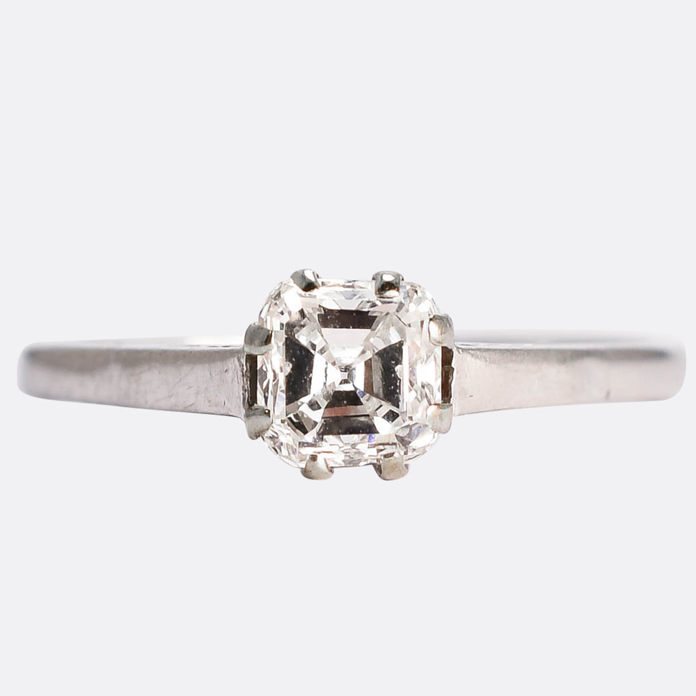 Antique 0.46ct Asscher Cut Diamond Solitaire Engagement Ring