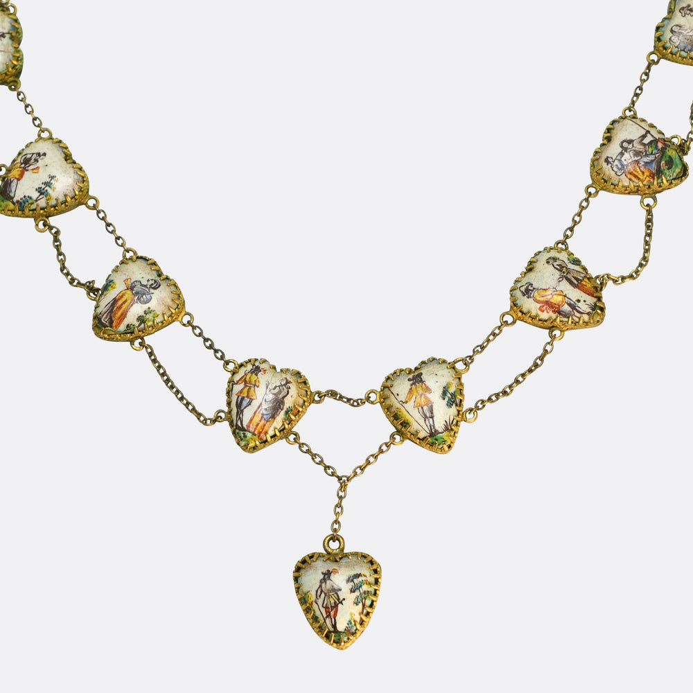 Antique French Quimper Porcelain & Enamel Rivière Necklace