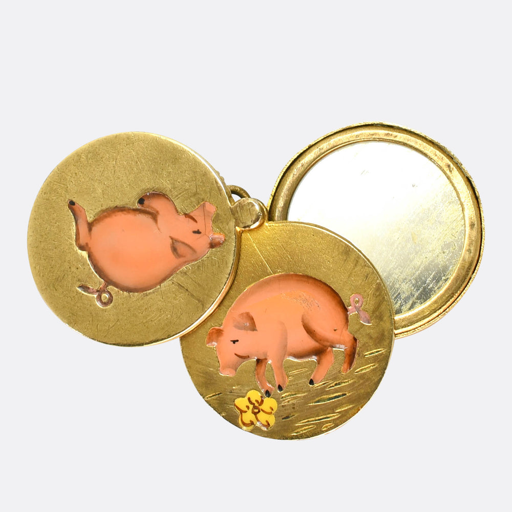 Antique French Three Little Pigs Locket Charm