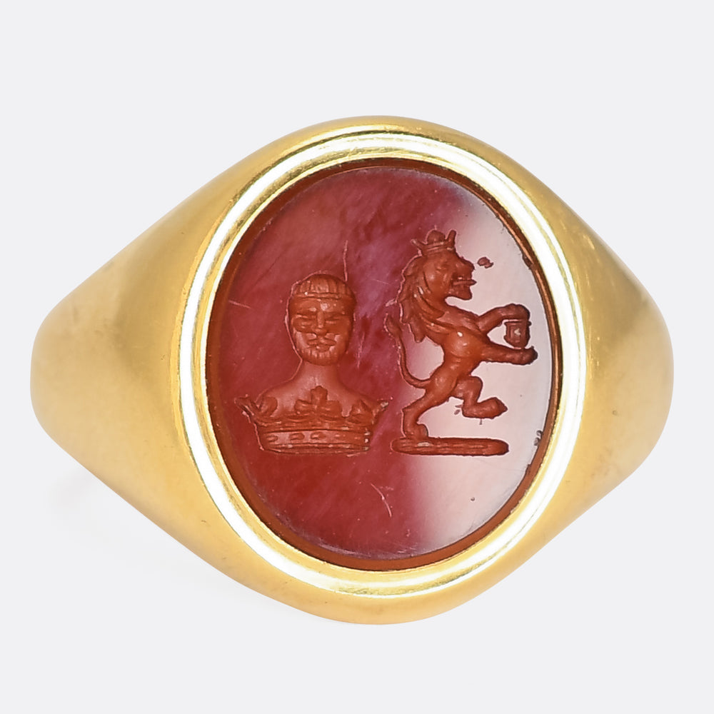 Antique Heraldic Combined Crest Intaglio Signet Ring