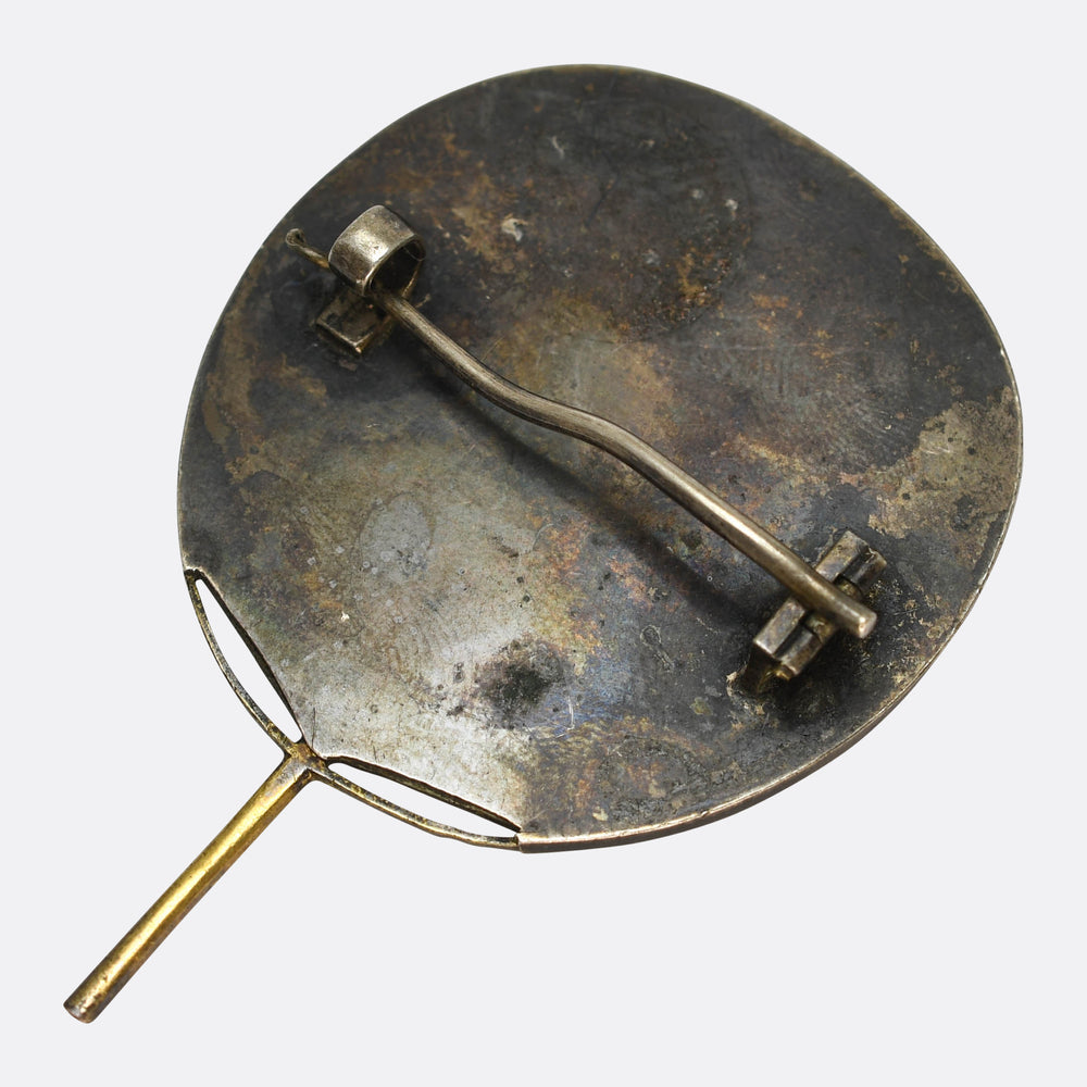 Antique Japanese Aesthetic Shakudō Fan Brooch