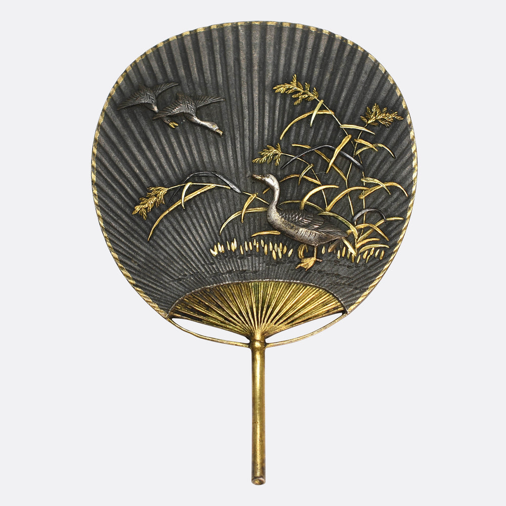 Antique Japanese Aesthetic Shakudō Fan Brooch