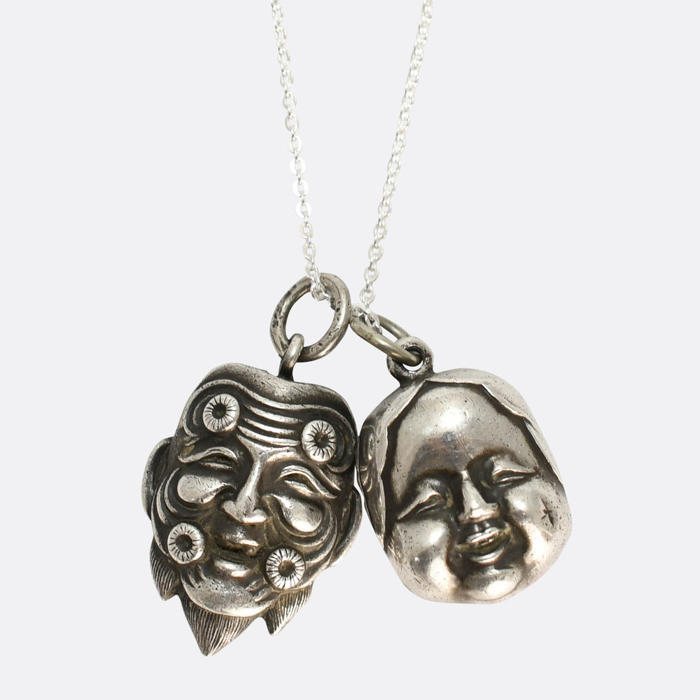 Antique Japanese Silver Theatre Mask Charms