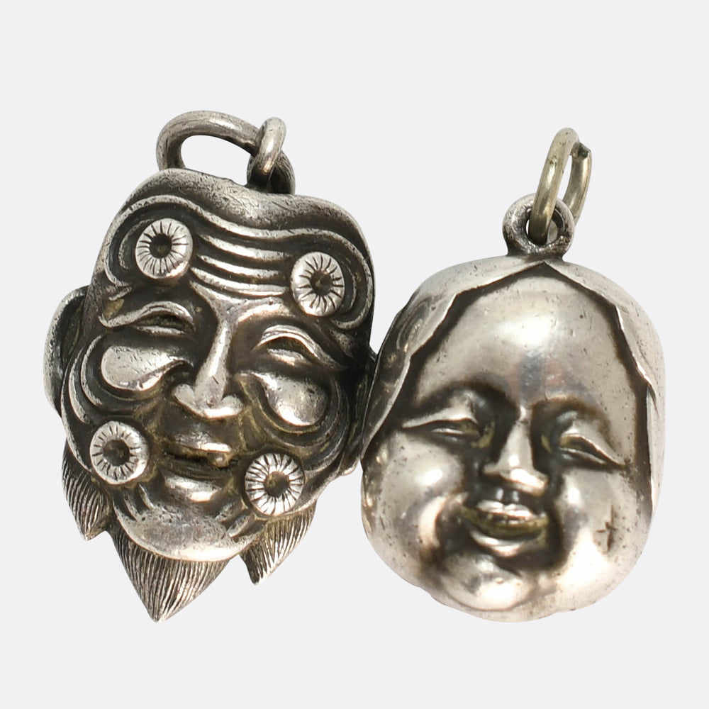 Antique Japanese Silver Theatre Mask Charms