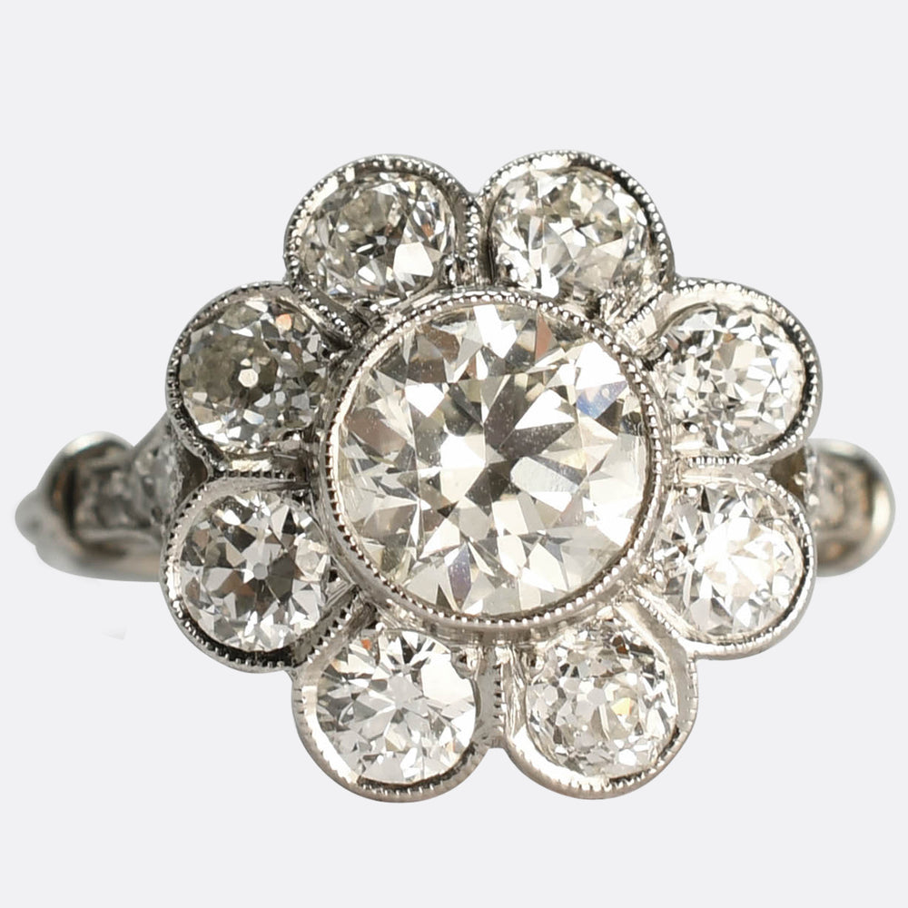 Art Deco 2.7ct Diamond Flower Cluster Engagement Ring