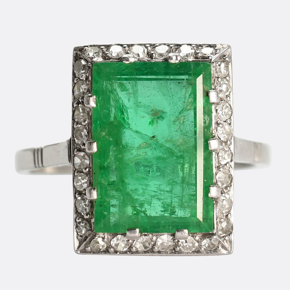 Art Deco 3.65ct Emerald & Diamond Cluster Ring