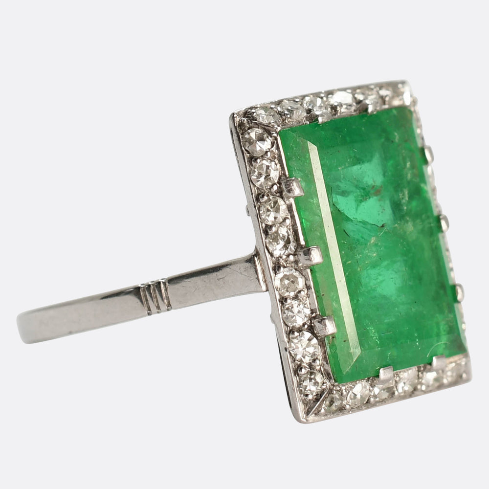 Art Deco 3.65ct Emerald & Diamond Cluster Ring