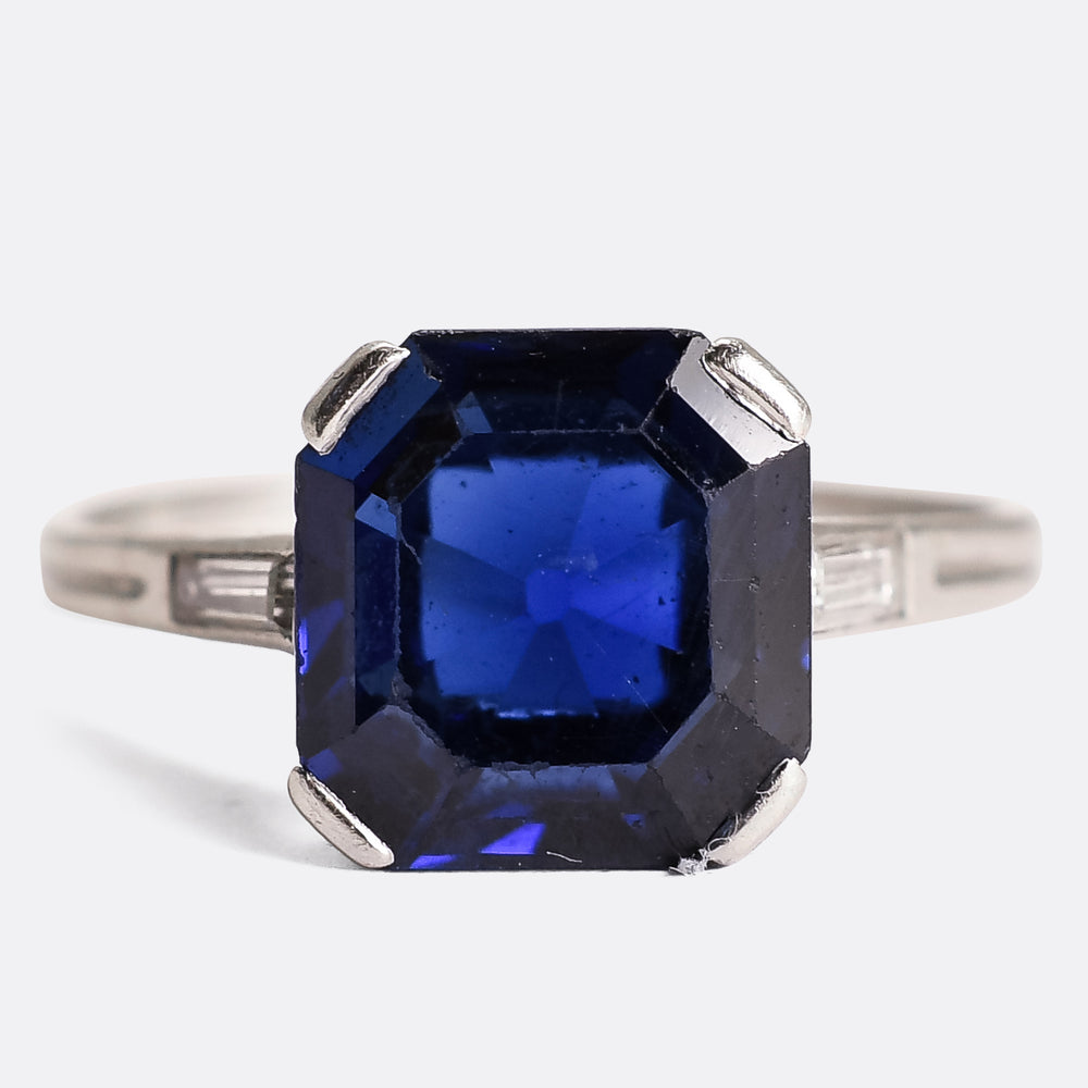 Art Deco 3.68ct Sapphire & Diamond Engagement Ring