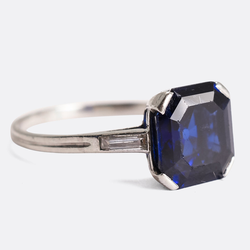 Art Deco 3.68ct Sapphire & Diamond Engagement Ring