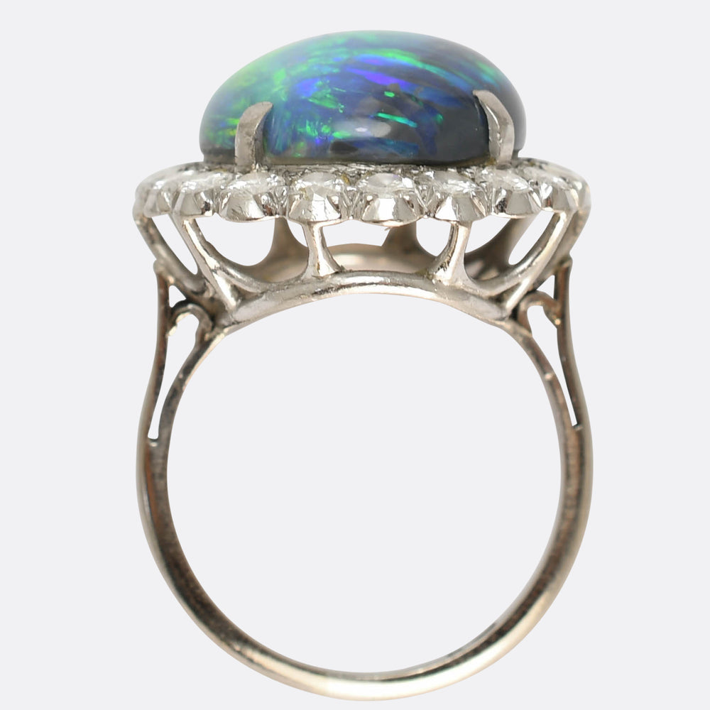 Art Deco Black Opal & Diamond Cluster Ring