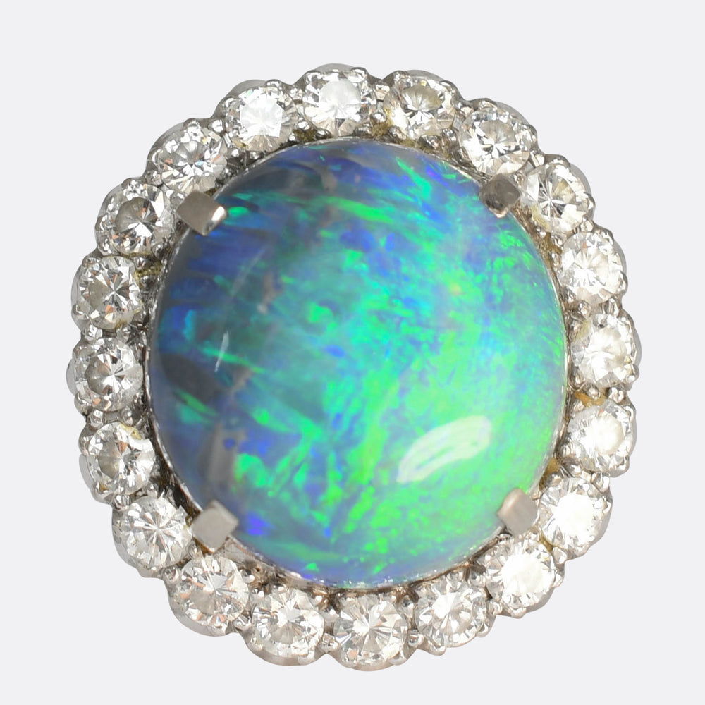 Art Deco Black Opal & Diamond Cluster Ring