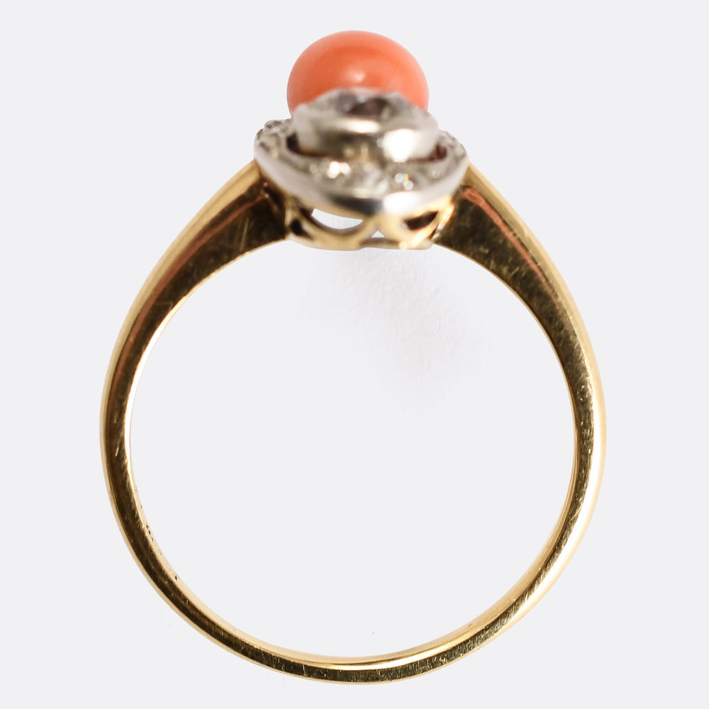 Art Deco Coral & Diamond Cluster Ring