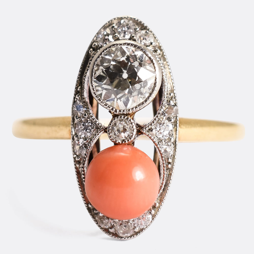 (Copy) Art Deco Coral & Diamond Cluster Ring