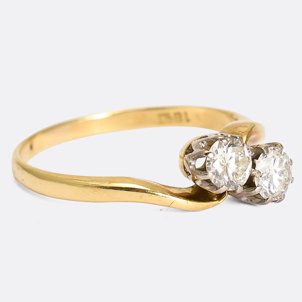 Art Deco Diamond Toi et Moi Engagement Ring