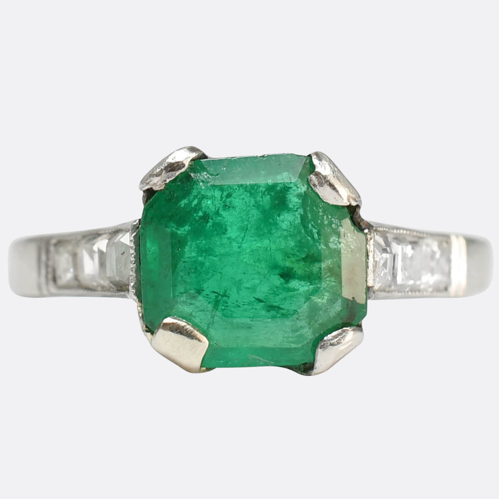 Art Deco Emerald & Asscher Cut Diamond Engagement Ring