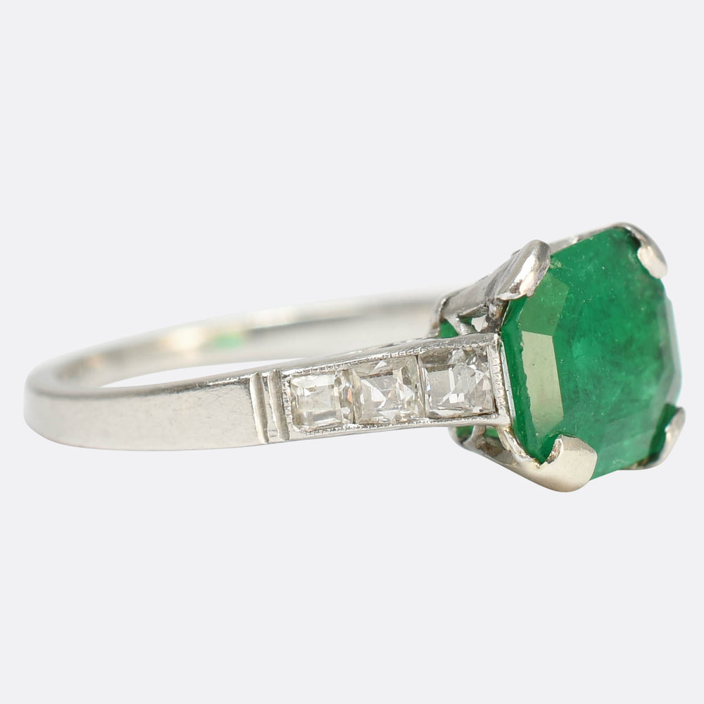 Art Deco Emerald & Asscher Cut Diamond Engagement Ring