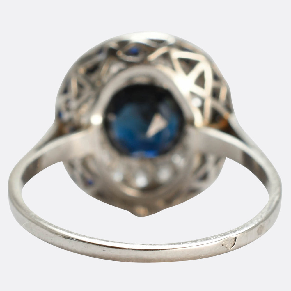 Art Deco French Sapphire & Diamond Target Ring