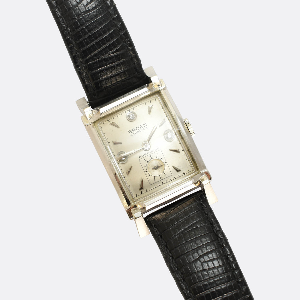 Art Deco Gruen Curvex Precision White Gold Wristwatch