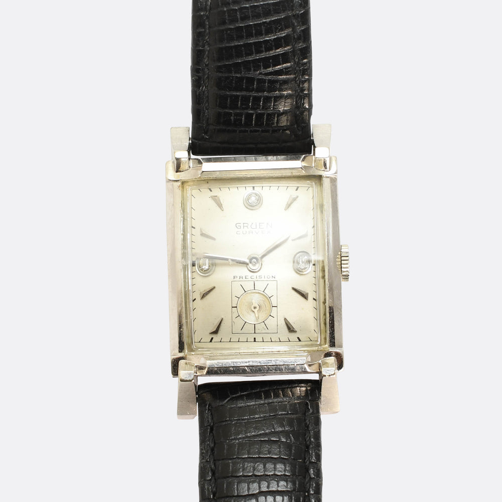 Art Deco Gruen Curvex Precision White Gold Wristwatch