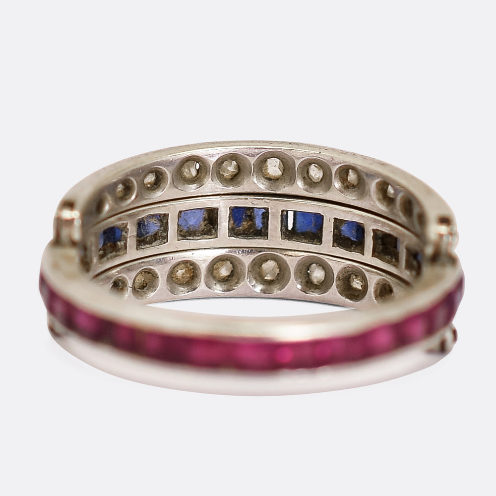 Art Deco Ruby, Sapphire & Diamond Day & Night Eternity Ring