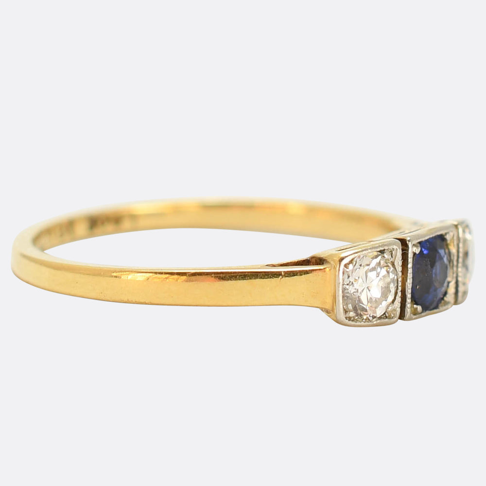 Art Deco Sapphire & Diamond 3-Stone Ring