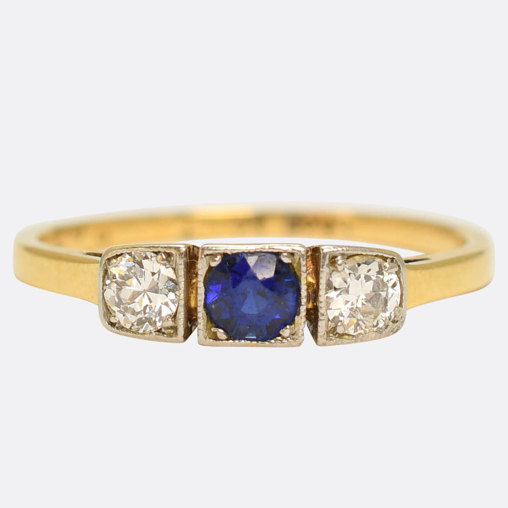 Art Deco Sapphire & Diamond 3-Stone Ring