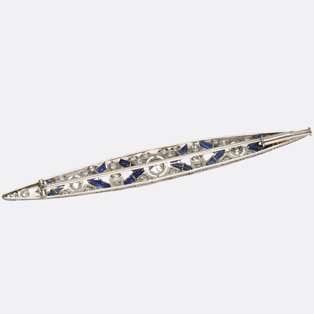 Art Deco Sapphire & Diamond Bar Brooch