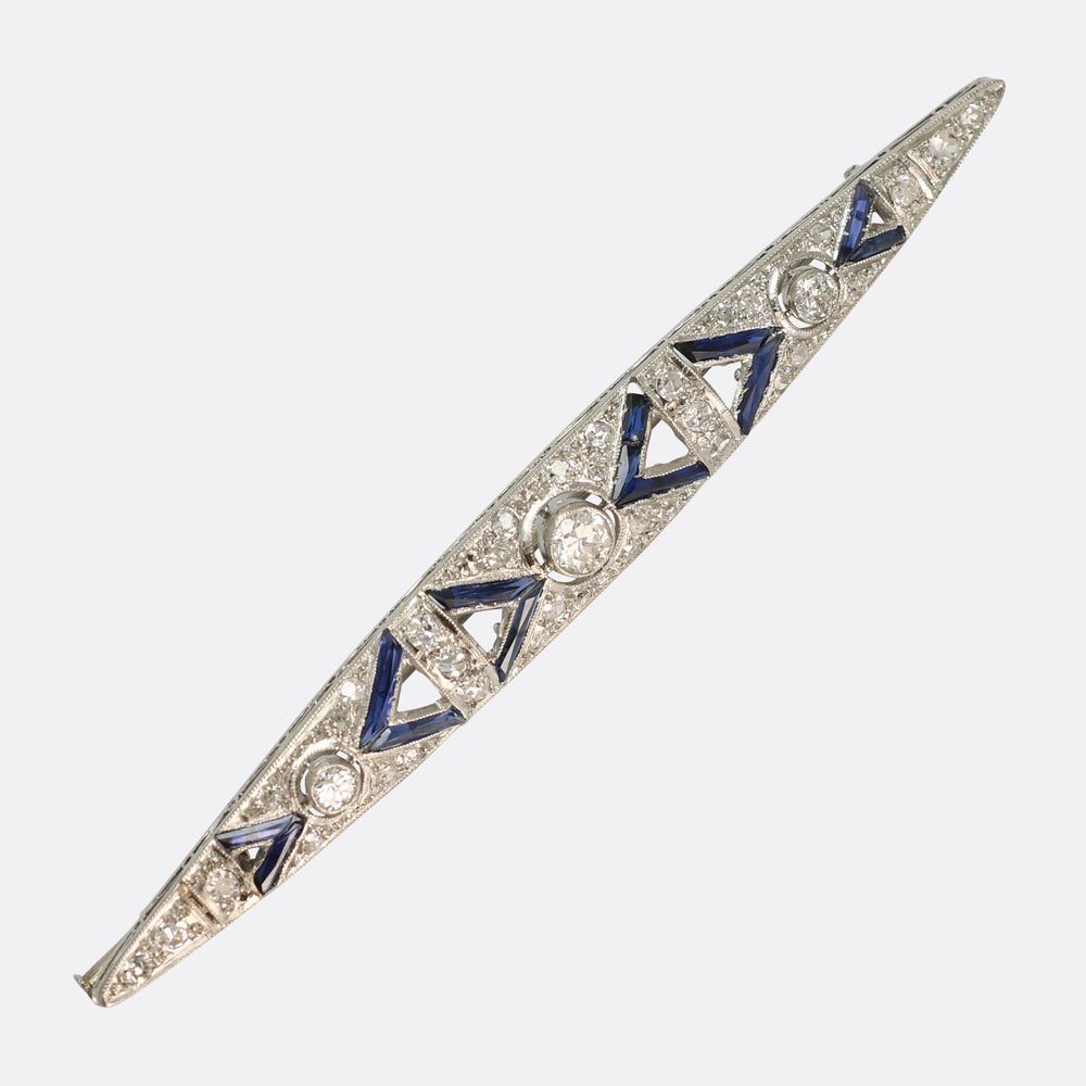 Art Deco Sapphire & Diamond Bar Brooch