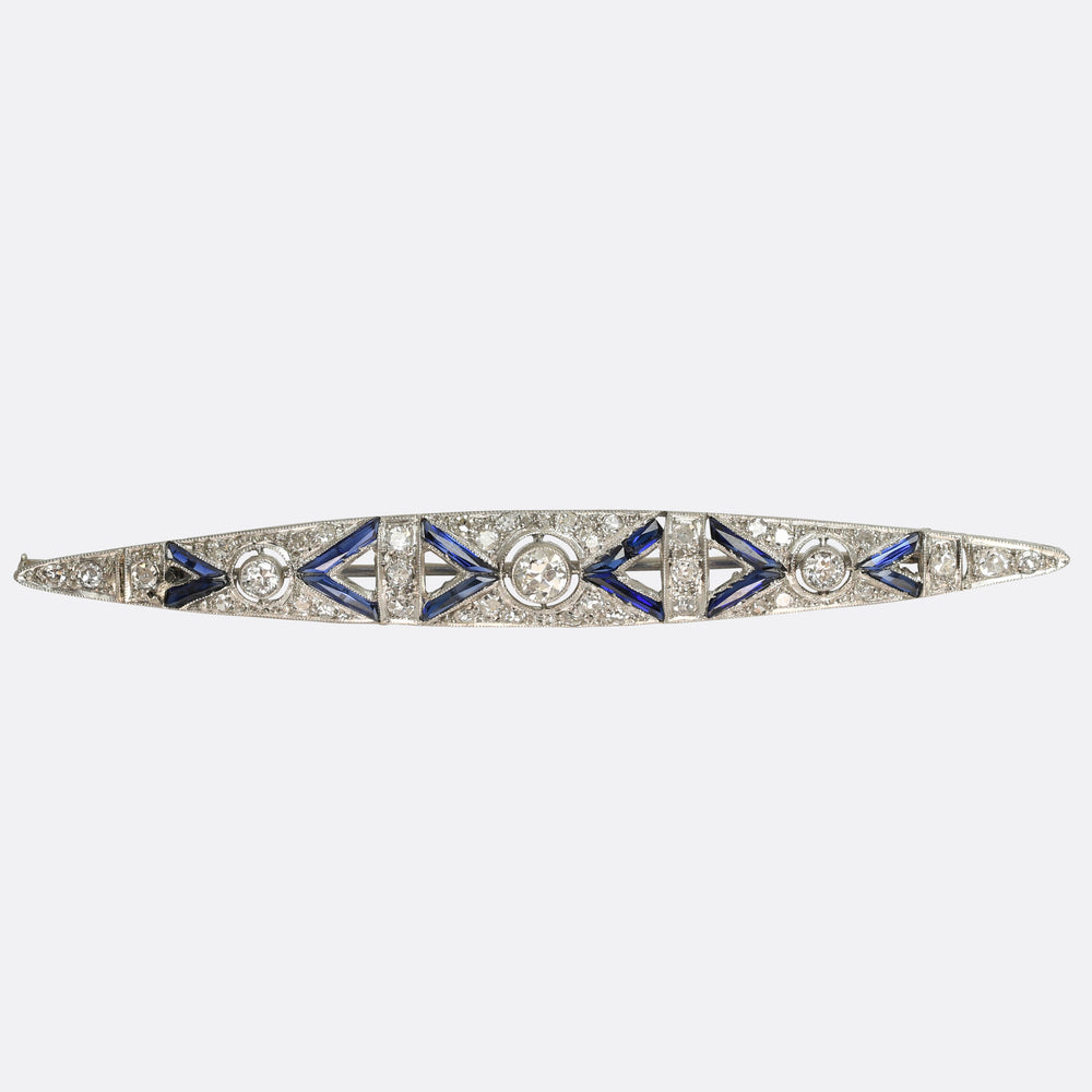 Art Deco Sapphire & Diamond Bar Brooch