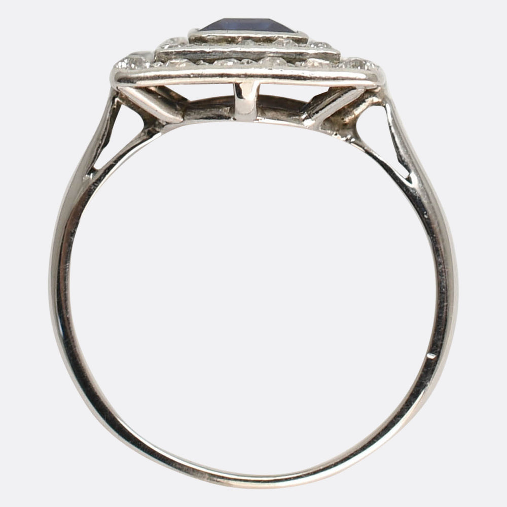 Art Deco Sapphire & Diamond Square Cluster Ring