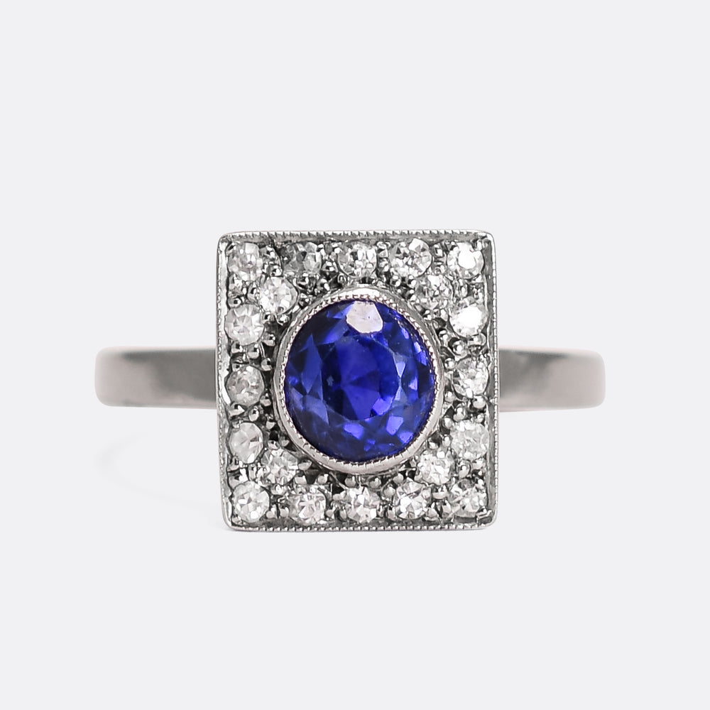 Art Deco Sapphire & Diamond Square Cluster Ring