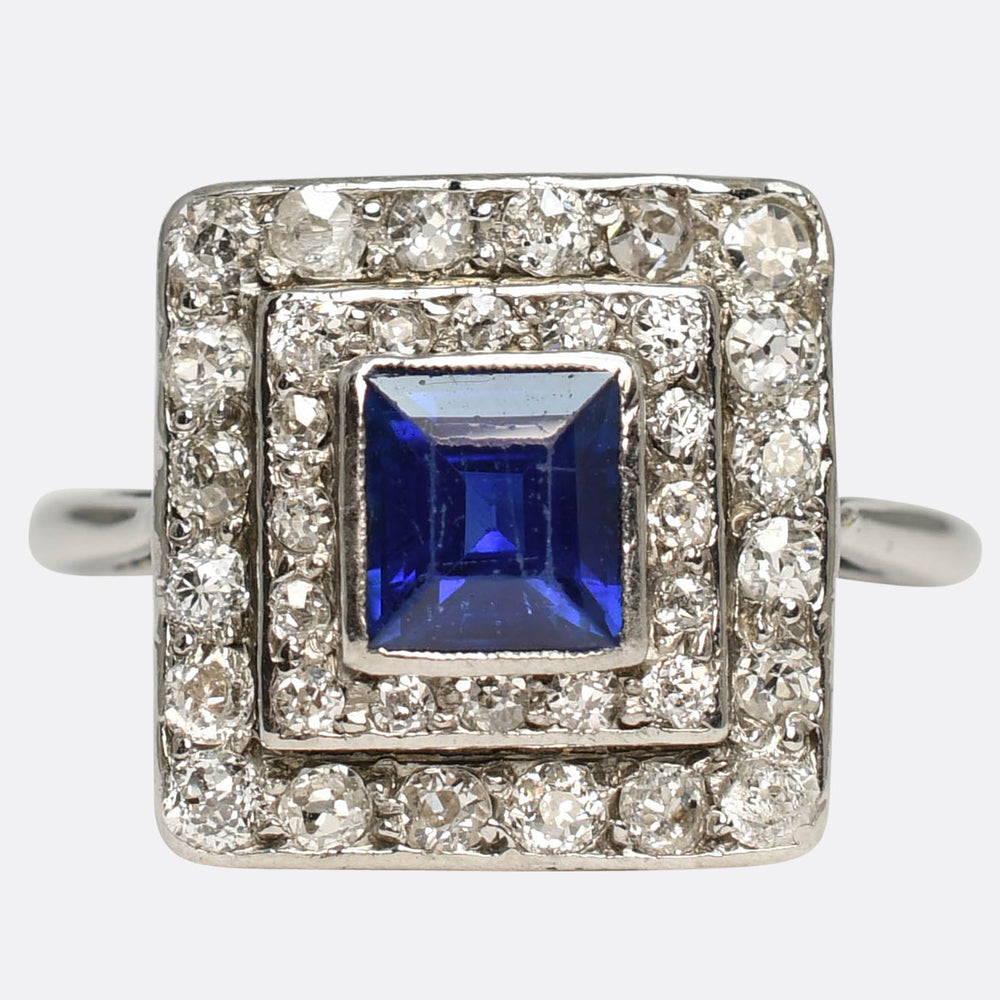 Art Deco Sapphire & Diamond Square Cluster Ring