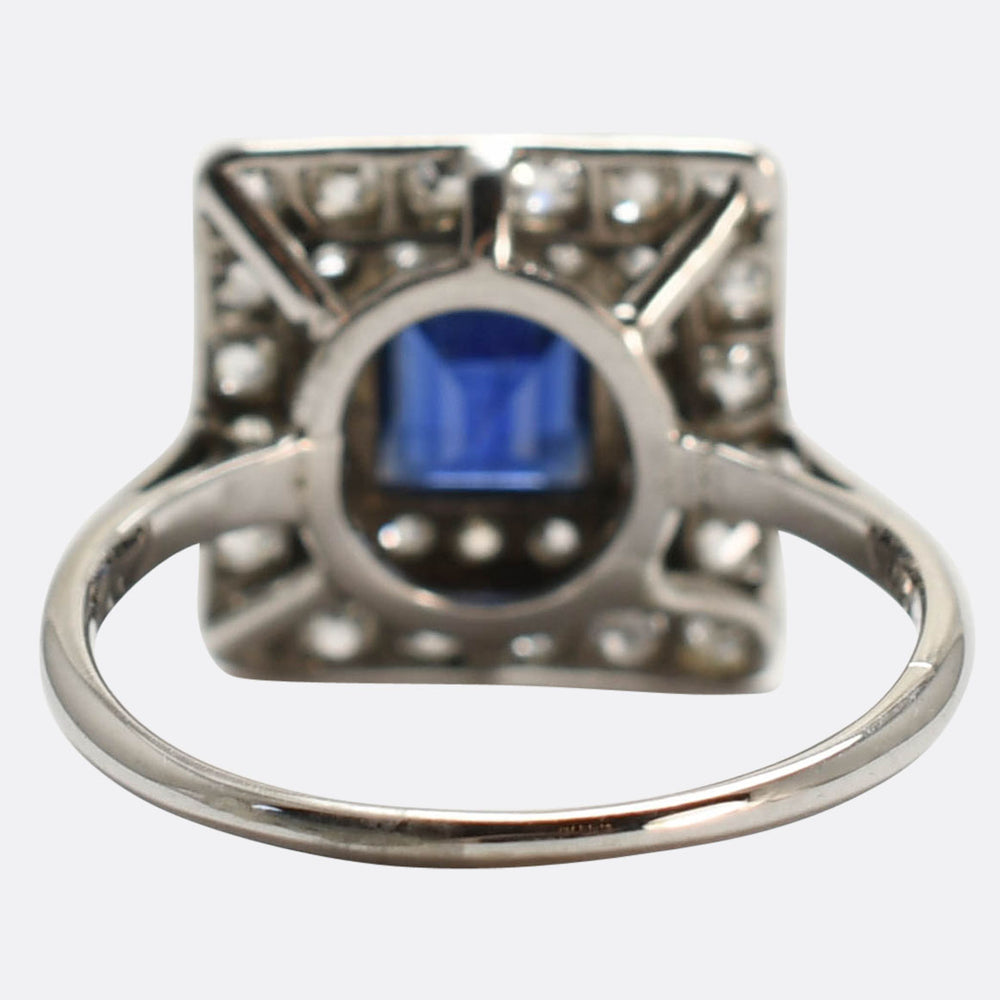 Art Deco Sapphire & Diamond Square Cluster Ring