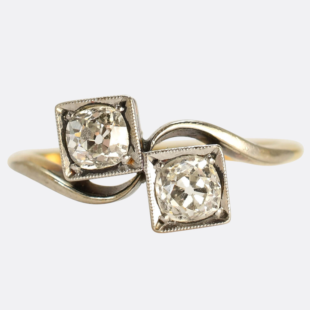 Art Deco Toi et Moi Diamond Crossover Ring