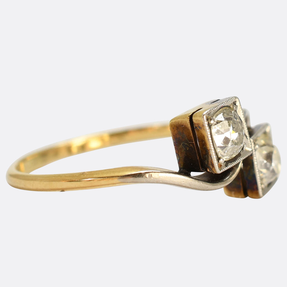 Art Deco Toi et Moi Diamond Crossover Ring