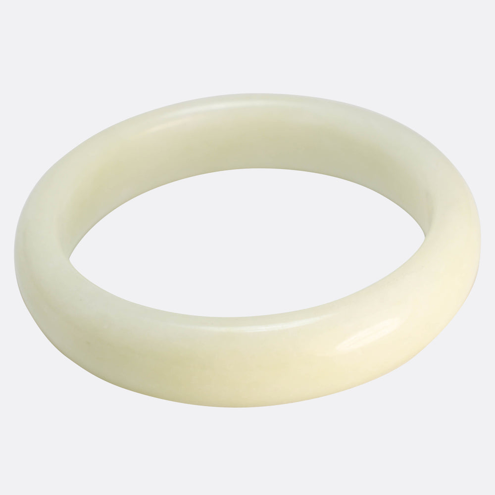 Art Deco White Jade Bangle