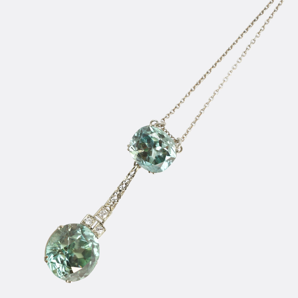 Art Deco Zircon & Diamond Drop Necklace