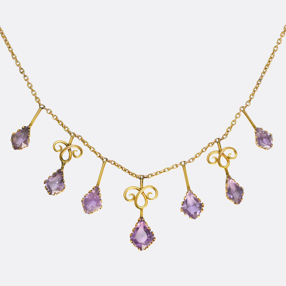 Art Nouveau Amethyst Drop Necklace