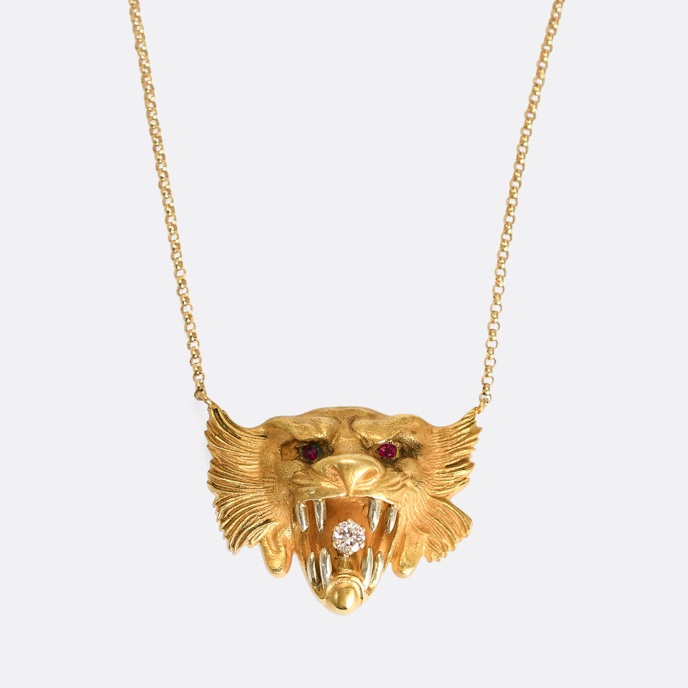 Art Nouveau Diamond & Ruby Lion Pendant