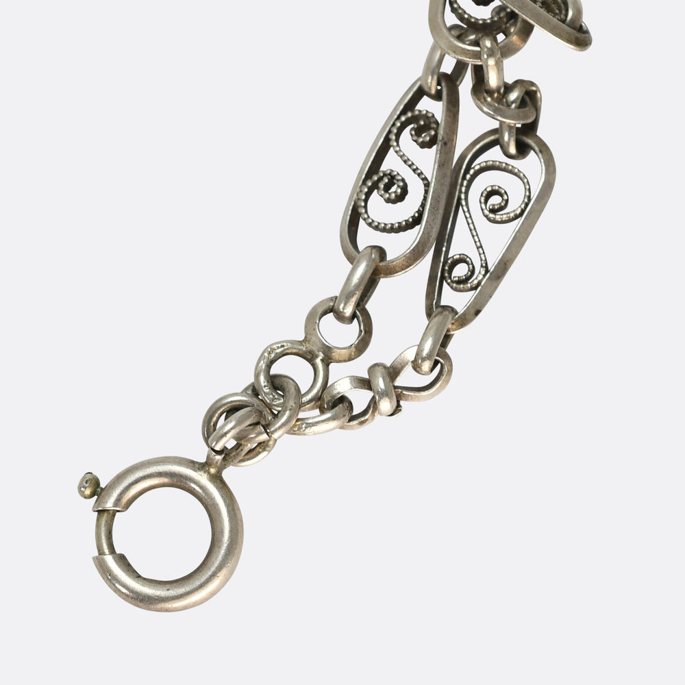 Art Nouveau French Silver Long Guard Chain 56