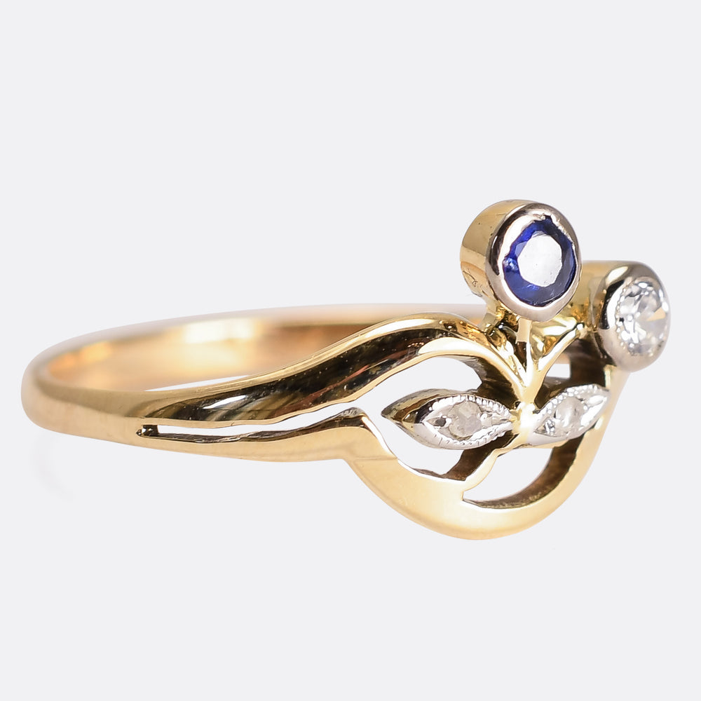 Art Nouveau Sapphire & Diamond Flower Ring