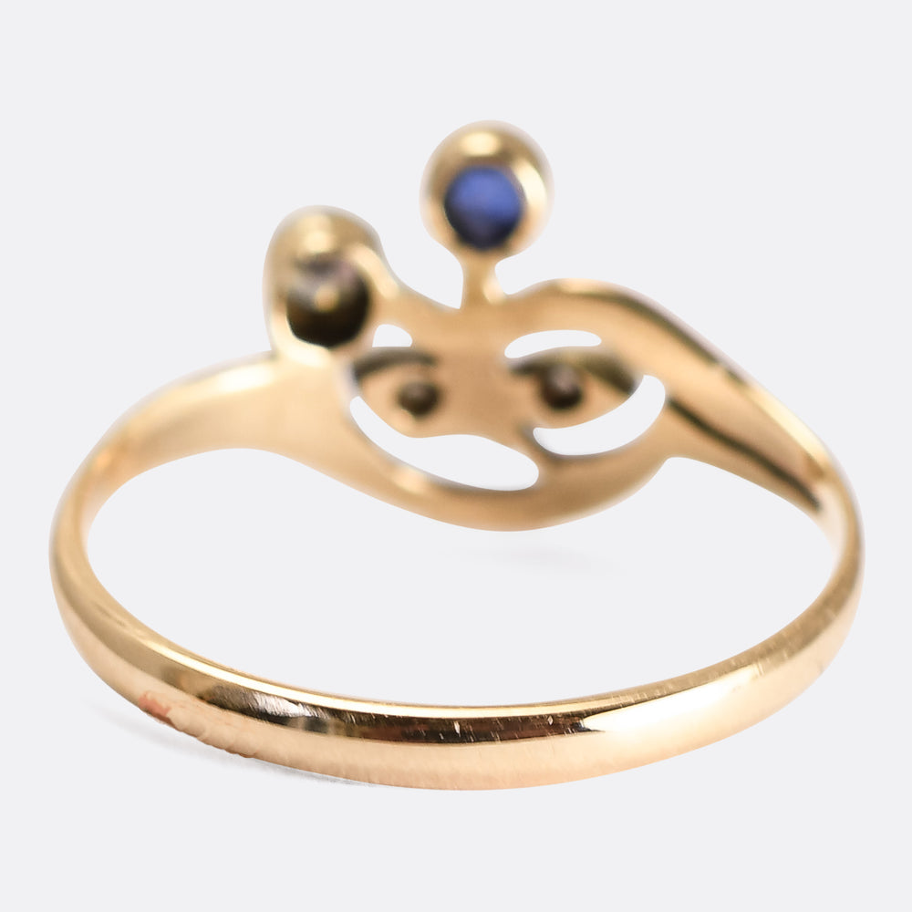 Art Nouveau Sapphire & Diamond Flower Ring