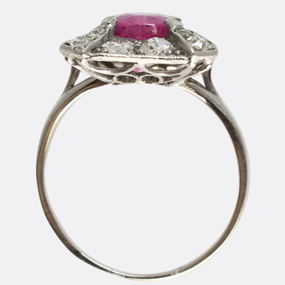 Belle Époque Burma Pink Sapphire & Diamond Square Cluster Ring