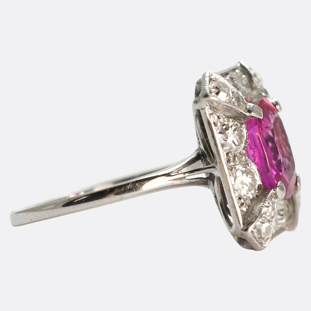 Belle Époque Burma Pink Sapphire & Diamond Square Cluster Ring