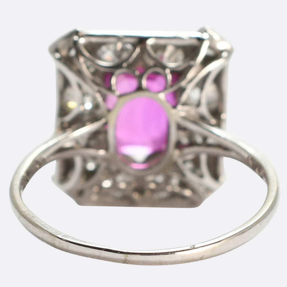 Belle Époque Burma Pink Sapphire & Diamond Square Cluster Ring