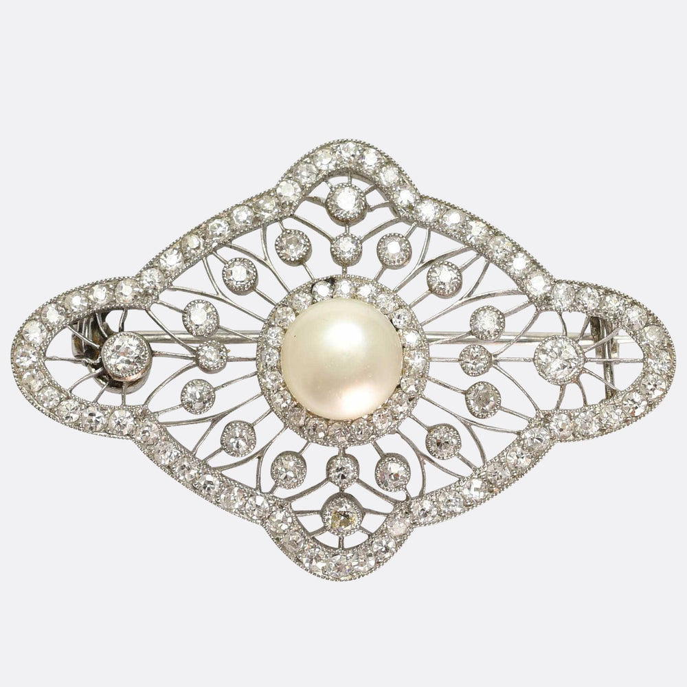 Belle Époque Natural Pearl & Diamond Brooch