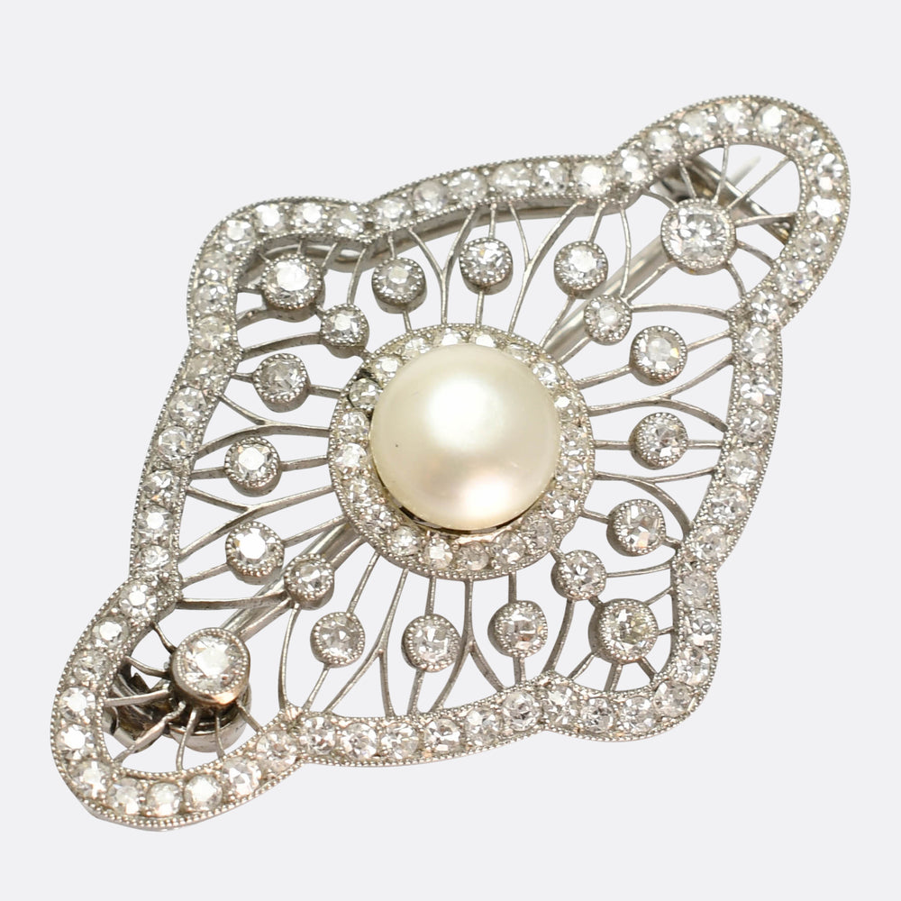 Belle Époque Natural Pearl & Diamond Brooch