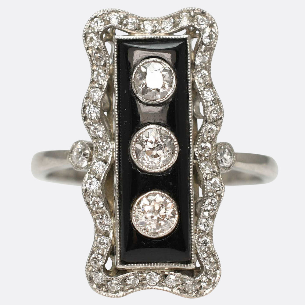 Belle Époque Onyx & Diamond Panel Halo Ring