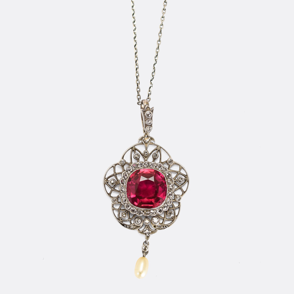 Belle Époque Ruby, Diamond & Pearl Necklace